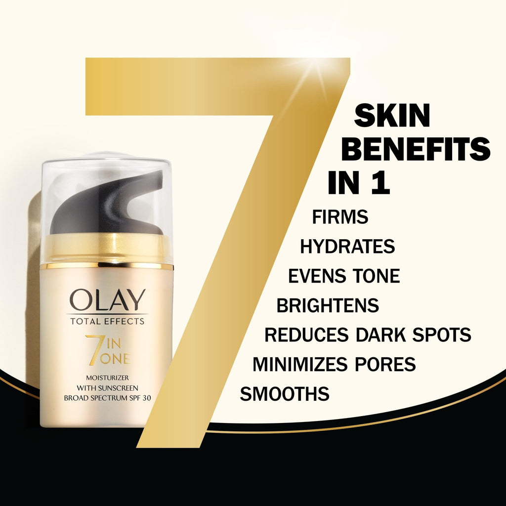 Olay Facial Moisturizing Lotion SPF 30 Total Effects for Dry Skin, 7 Benefits including Minimize Pores, Anti-Aging, 1.7 oz - FENGGESTORE20