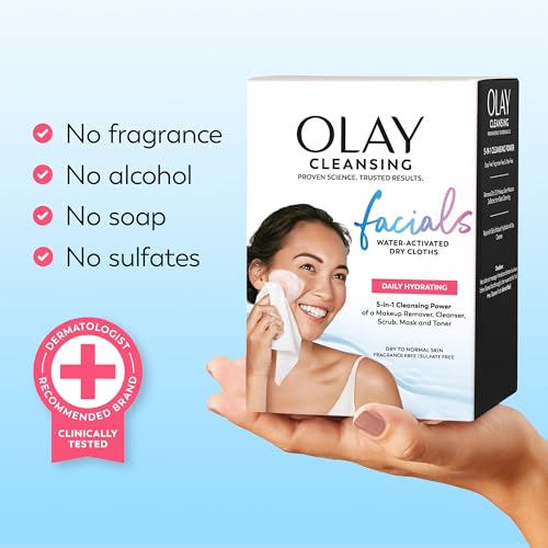 Olay Makeup Remover Wipes, Daily Facials Hydrating Face Cleanser for Normal to Dry Skin - FENGGESTORE20
