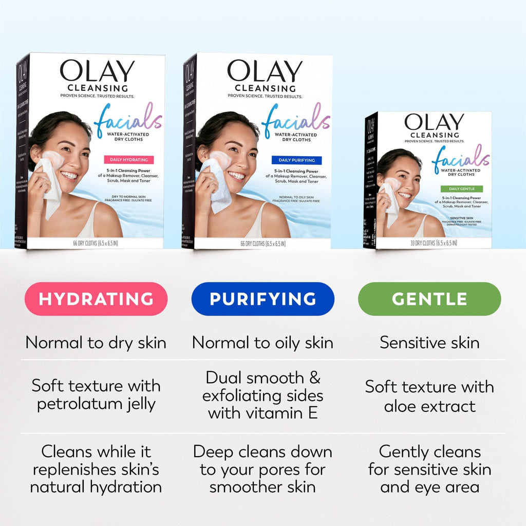 Olay Makeup Remover Wipes, Daily Facials Hydrating Face Cleanser for Normal to Dry Skin - FENGGESTORE20