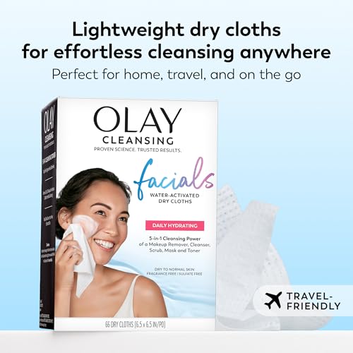 Olay Makeup Remover Wipes, Daily Facials Hydrating Face Cleanser for Normal to Dry Skin - FENGGESTORE20
