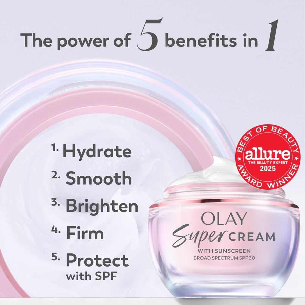 Olay Super Cream with Sunscreen SPF 30, Lightweight Face Moisturizer with Sun Protection - FENGGESTORE20