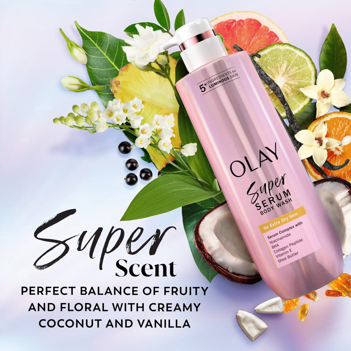 Olay Super Serum Body Wash for Extra Dry Skin, 24hr Long Lasting Hydration, 5+ Ingredient - FENGGESTORE20