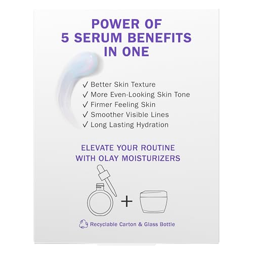 Olay Super Serum - Glow Serum for Face - Activated Niacinamide, Vitamin C & E, Collagen Peptide, AHA - 5-in-1 Benefits - Brightens, Hydrates, Smooths, Firms, Evens Tone, Proactive Anti-Aging, 1.7 Oz - FENGGESTORE20