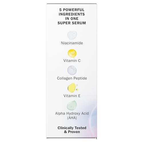 Olay Super Serum - Glow Serum for Face - Activated Niacinamide, Vitamin C & E, Collagen Peptide, AHA - 5-in-1 Benefits - Brightens, Hydrates, Smooths, Firms, Evens Tone, Proactive Anti-Aging, 1.7 Oz - FENGGESTORE20