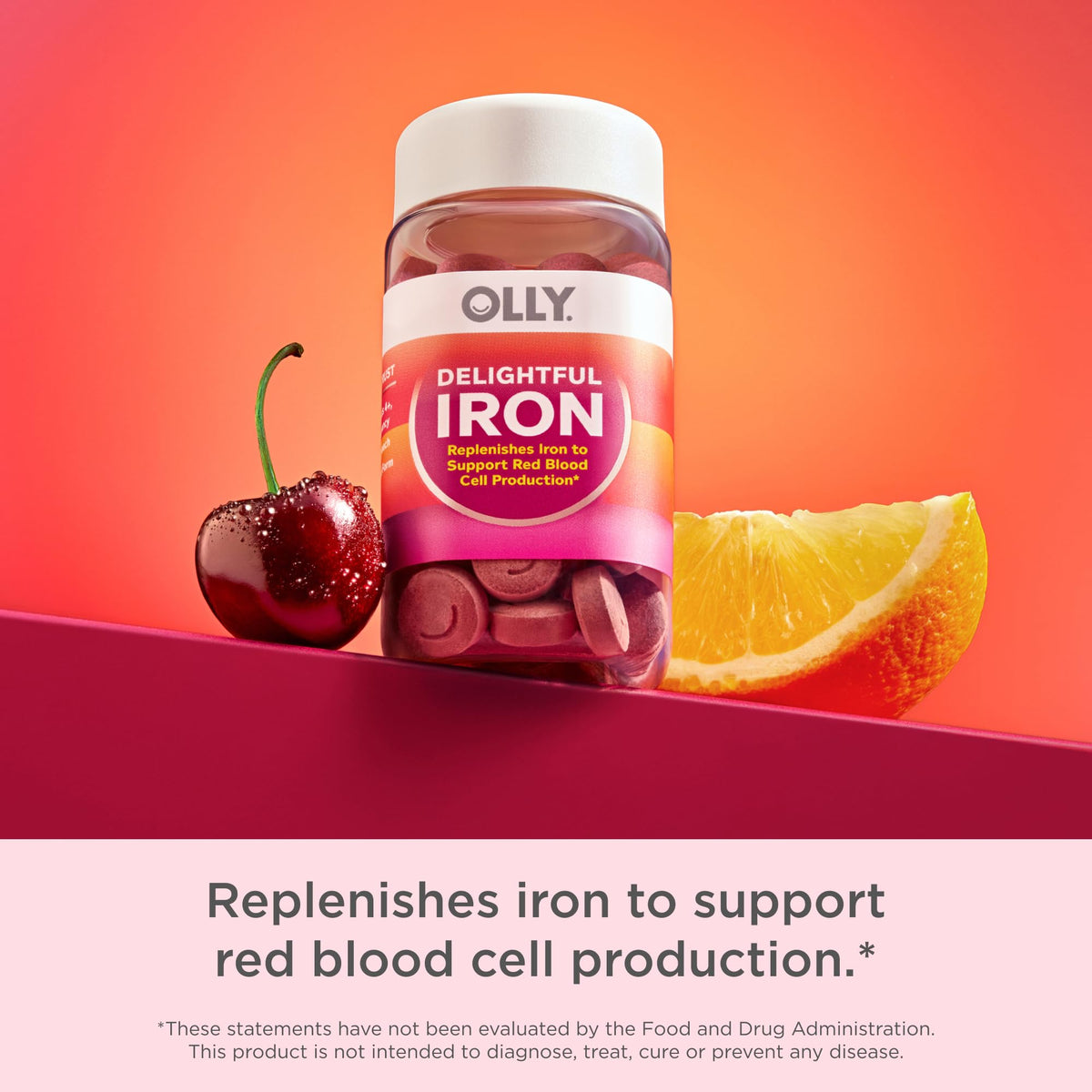 OLLY Delightful Iron Chewable Tablet, Iron Supplement from AB Fortis, Fruit Punch Flavored, 30 or 20 Day Supply - 60 Count - FENGGESTORE20