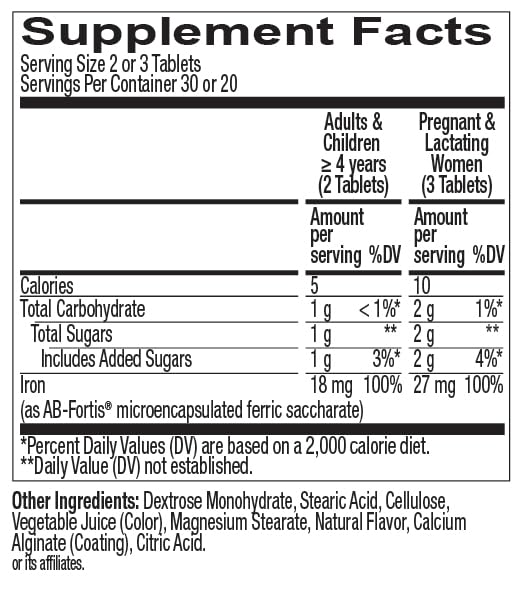 OLLY Delightful Iron Chewable Tablet, Iron Supplement from AB Fortis, Fruit Punch Flavored, 30 or 20 Day Supply - 60 Count - FENGGESTORE20