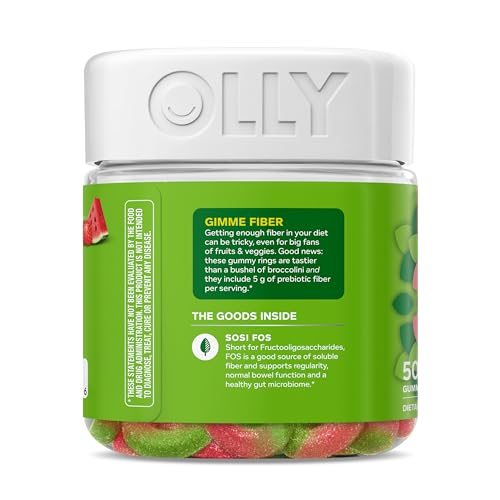 OLLY Fiber Gummy Rings, 5g Prebiotic Fiber, FOS (Fructo-oligosaccharides), Digestive Support, Berry Melon 50ct - FENGGESTORE20