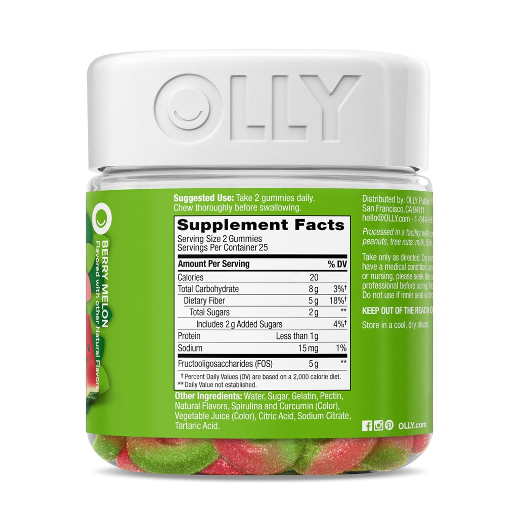 OLLY Fiber Gummy Rings, 5g Prebiotic Fiber, FOS (Fructo-oligosaccharides), Digestive Support, Berry Melon 50ct - FENGGESTORE20