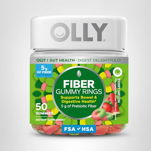 OLLY Fiber Gummy Rings, 5g Prebiotic Fiber, FOS (Fructo-oligosaccharides), Digestive Support, Berry Melon 50ct - FENGGESTORE20