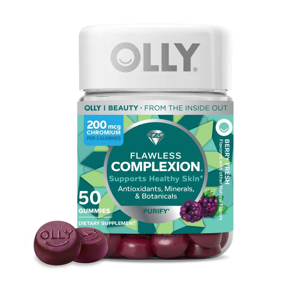 OLLY Flawless Complexion Gummy, Clear and Healthy Skin Support, Vitamins E, A, Zinc, Chewable Supplement, Berry - 50 Count (Pack of 1) - FENGGESTORE20