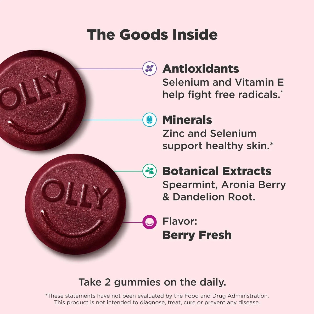 OLLY Flawless Complexion Gummy, Clear and Healthy Skin Support, Vitamins E, A, Zinc, Chewable Supplement, Berry - 50 Count (Pack of 1) - FENGGESTORE20