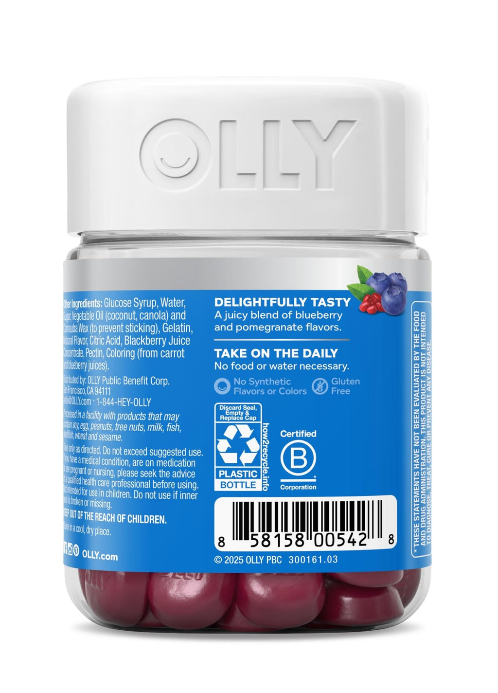 OLLY Glowing Skin Gummy, Hydrated & Youthful Skin,* Hyaluronic Acid, Collagen Peptides, Sea Buckthorn, Plump Berry Flavor - FENGGESTORE20