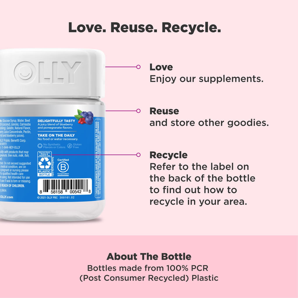 OLLY Glowing Skin Gummy, Hydrated & Youthful Skin,* Hyaluronic Acid, Collagen Peptides, Sea Buckthorn, Plump Berry Flavor - FENGGESTORE20