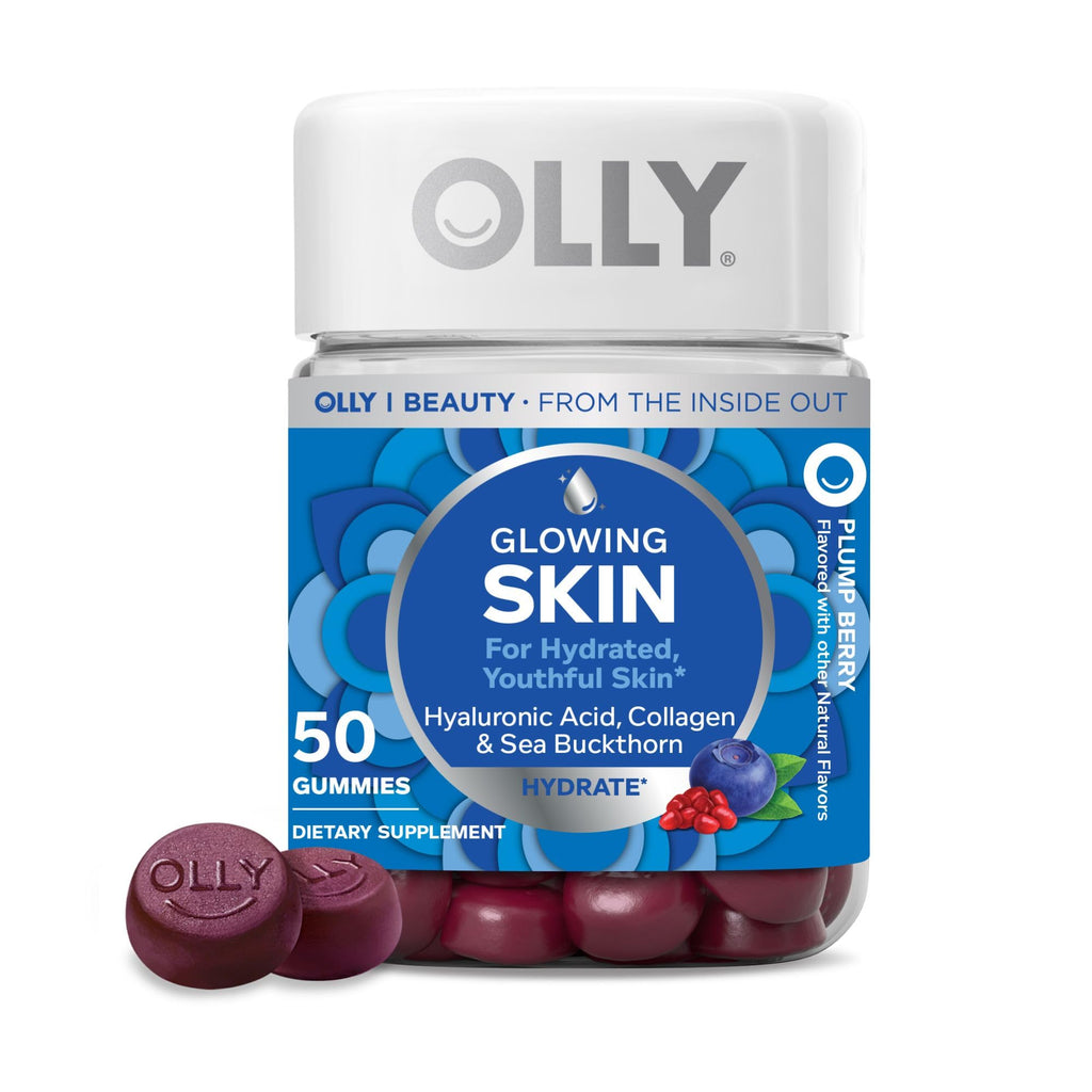 OLLY Glowing Skin Gummy, Hydrated & Youthful Skin,* Hyaluronic Acid, Collagen Peptides, Sea Buckthorn, Plump Berry Flavor - FENGGESTORE20