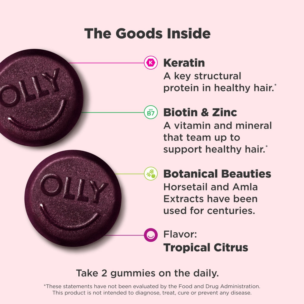 OLLY Heavenly Hair Gummy, Supports Healthy Hair, Keratin, Biotin, AMLA, Chewable Supplement, 30 Day Supply - 60 Count - FENGGESTORE20