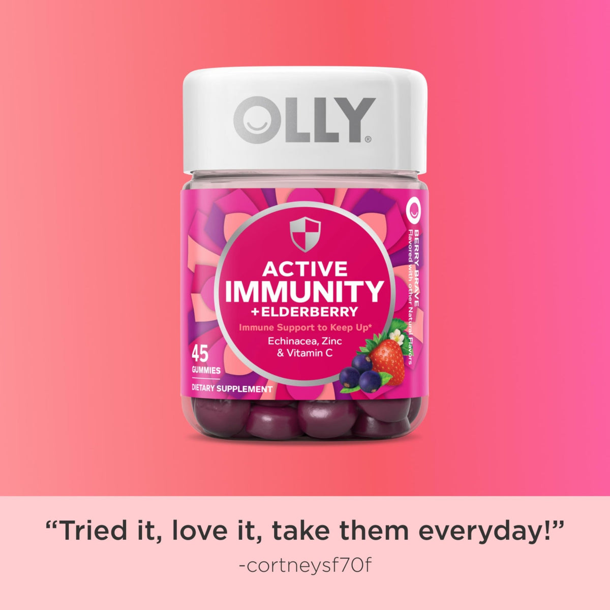OLLY Immunity Gummy, Immune Support, Elderberry, Zinc, Vitamin C, Supplement, Berry Flavor, 15 Day Supply - 45 Count - FENGGESTORE20