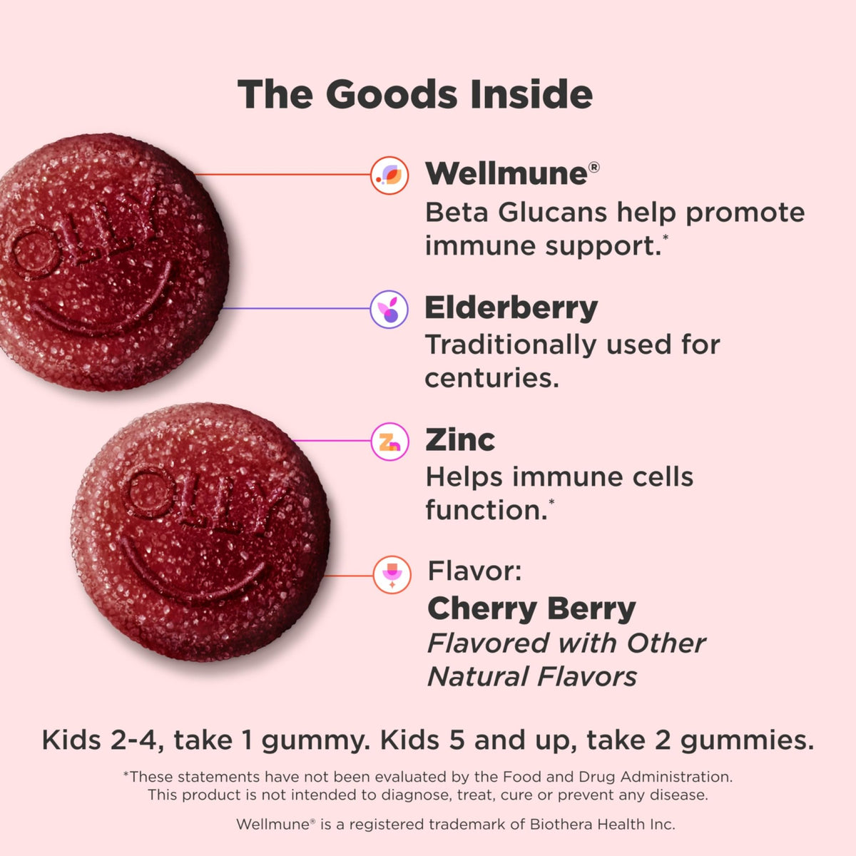 OLLY Kids Immunity Gummy, Immune Support, Wellmune, Elderberry, Vitamin C, Zinc, Chewable Supplement, Cherry - 50 Count - FENGGESTORE20