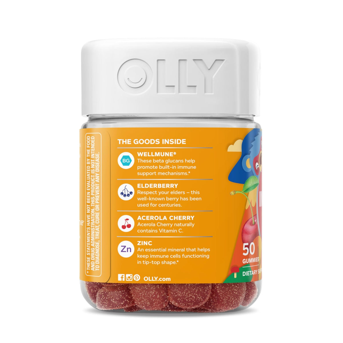 OLLY Kids Immunity Gummy, Immune Support, Wellmune, Elderberry, Vitamin C, Zinc, Chewable Supplement, Cherry - 50 Count - FENGGESTORE20