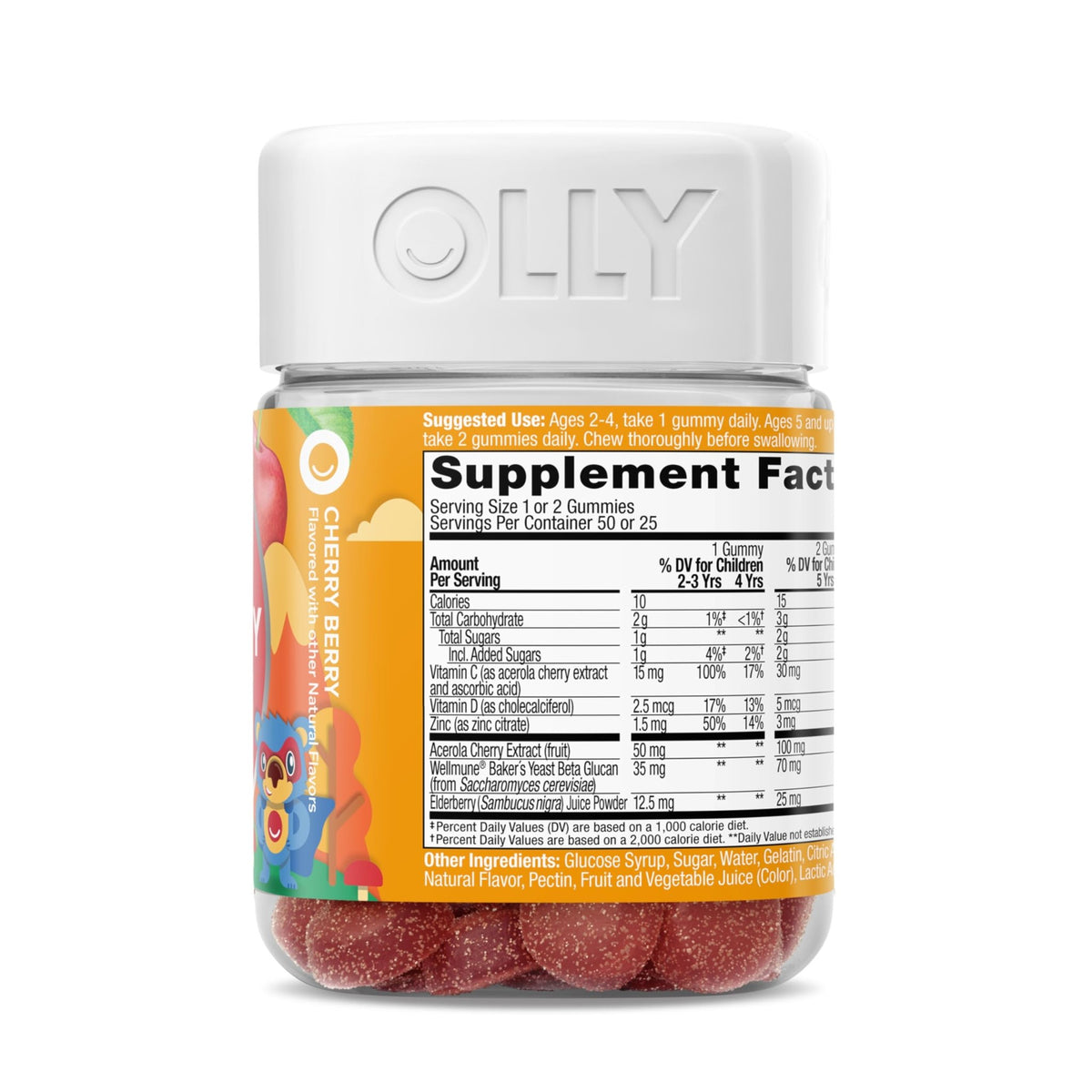 OLLY Kids Immunity Gummy, Immune Support, Wellmune, Elderberry, Vitamin C, Zinc, Chewable Supplement, Cherry - 50 Count - FENGGESTORE20
