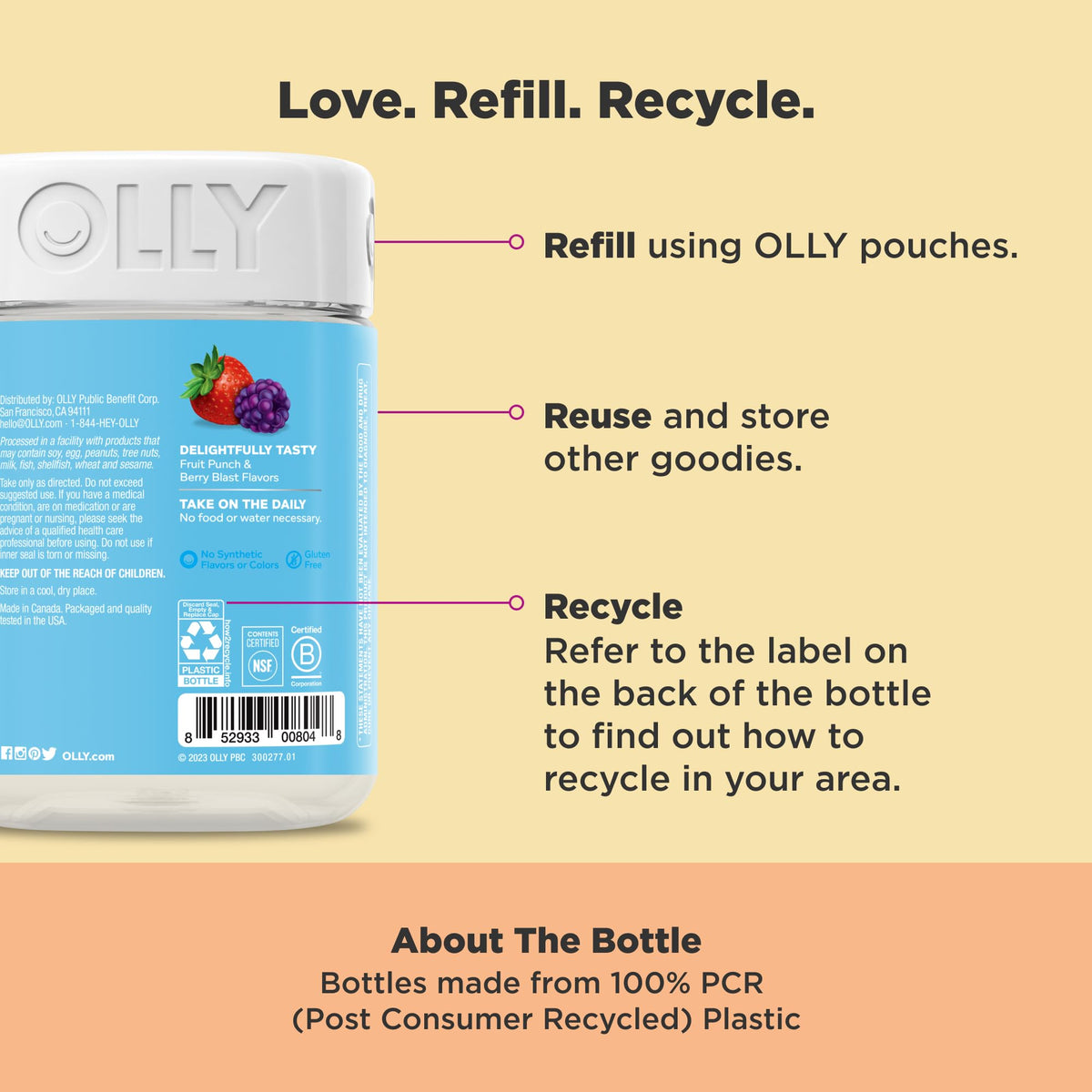 OLLY Kids Multivitamin & Probiotic Gummy, Digestive Support, Vitamins A, D, C, E, B, Zinc, Chewable Supplement, Berry Flavor, 50 day supply - 100 Count - FENGGESTORE20