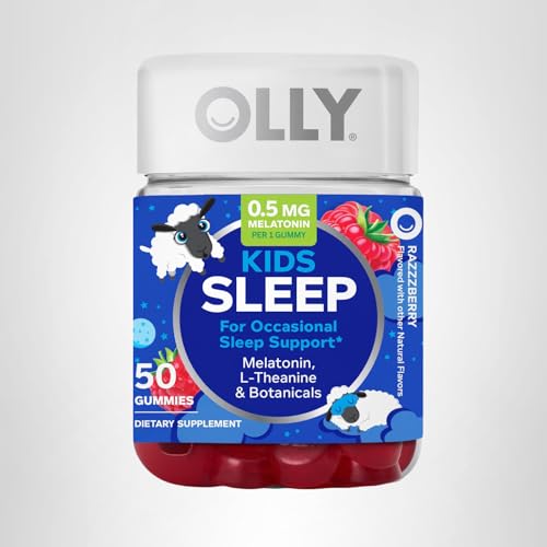 OLLY Kids Sleep Gummies, 0.5mg Melatonin, L Theanine, Chamomile, and Lemon Balm, Raspberry - 70 Count - FENGGESTORE20