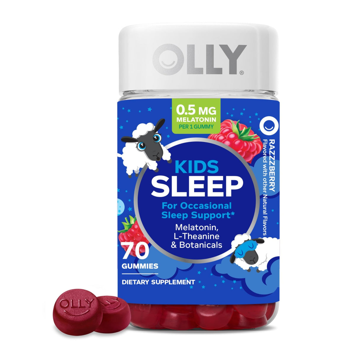OLLY Kids Sleep Gummies, 0.5mg Melatonin, L Theanine, Chamomile, and Lemon Balm, Raspberry - 70 Count - FENGGESTORE20