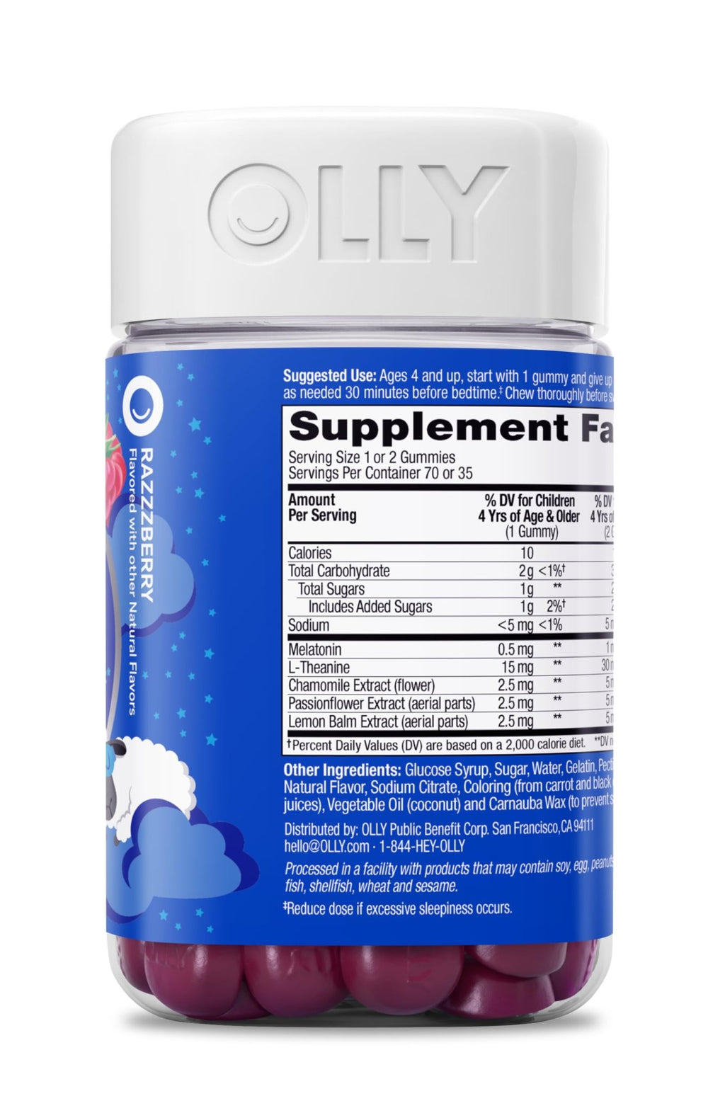 OLLY Kids Sleep Gummies, 0.5mg Melatonin, L Theanine, Chamomile, and Lemon Balm, Raspberry - 70 Count - FENGGESTORE20