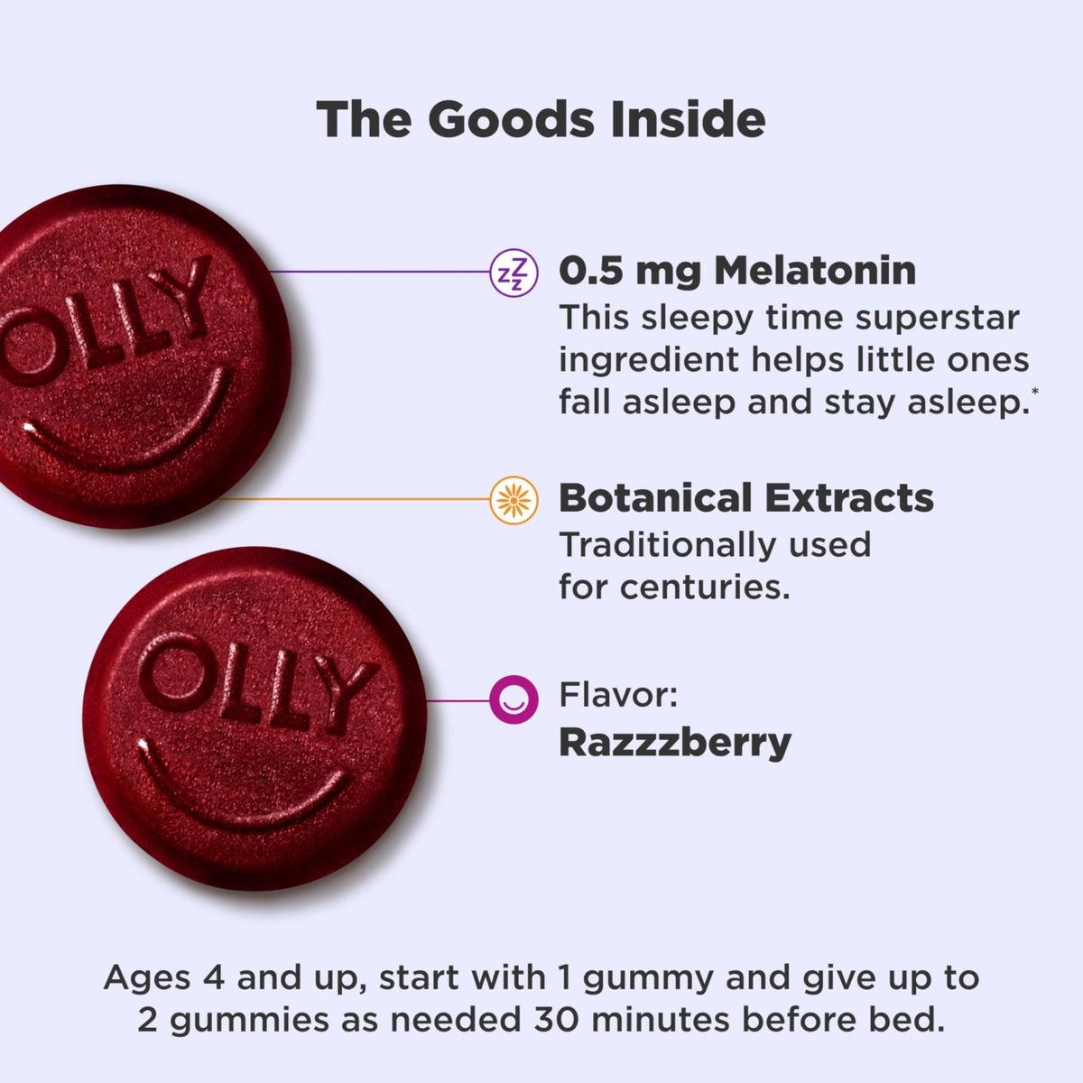 OLLY Kids Sleep Gummies, 0.5mg Melatonin, L Theanine, Chamomile, and Lemon Balm, Raspberry - 70 Count - FENGGESTORE20