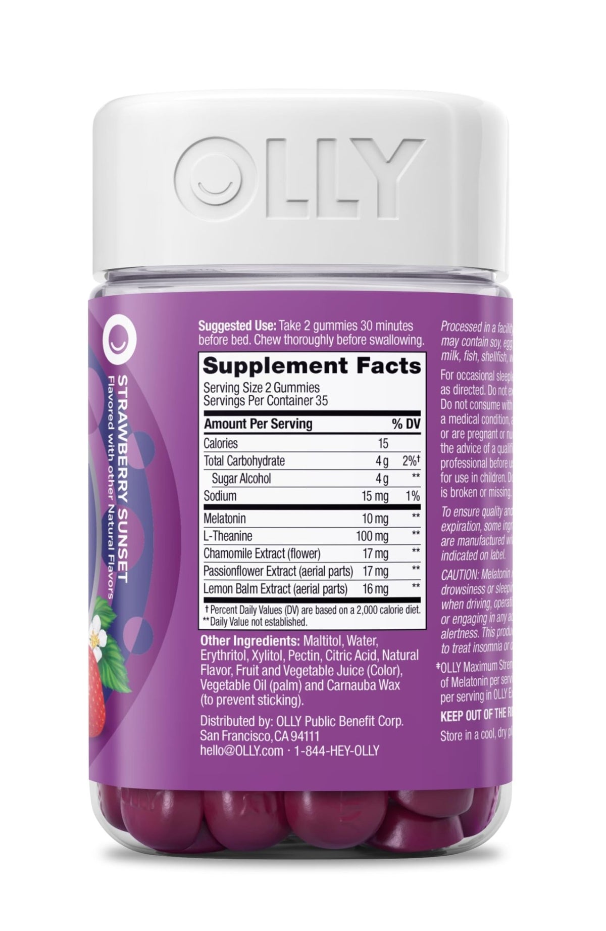 OLLY Max Strength Sleep Gummy, 10mg Melatonin, L-Theanine, Chamomile, Lemon Balm, Sugar Free, Vegetarian Sleep Aid, Strawberry - 70 Count - FENGGESTORE20