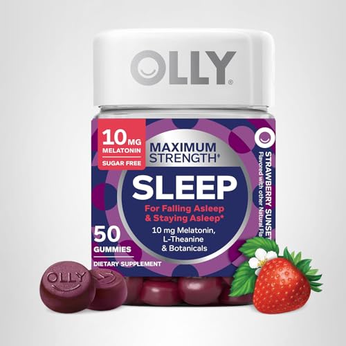 OLLY Max Strength Sleep Gummy, 10mg Melatonin, L-Theanine, Chamomile, Lemon Balm, Sugar Free, Vegetarian Sleep Aid, Strawberry - 70 Count - FENGGESTORE20