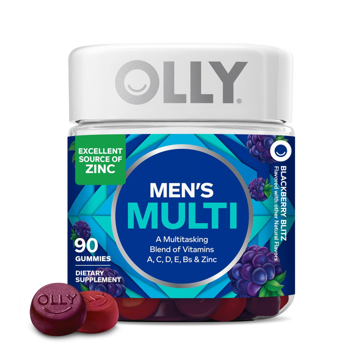 OLLY Men's Multivitamin Gummy, Vitamins A, C, D, E, B, Zinc, Blackberry Flavor, 45 Day Supply - 90 Count - FENGGESTORE20