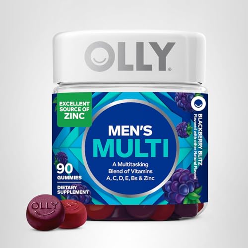OLLY Men's Multivitamin Gummy, Vitamins A, C, D, E, B, Zinc, Blackberry Flavor, 45 Day Supply - 90 Count - FENGGESTORE20