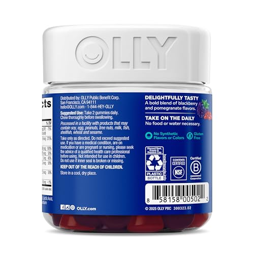 OLLY Men's Multivitamin Gummy, Vitamins A, C, D, E, B, Zinc, Blackberry Flavor, 45 Day Supply - 90 Count - FENGGESTORE20