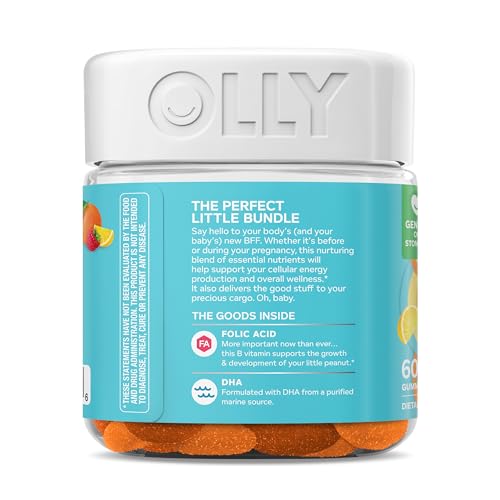 OLLY Prenatal Multivitamin Gummy, Supports Healthy Growth and Brain Development, Folic Acid, Vitamin D, Omega 3 DHA, Chewable Supplement - FENGGESTORE20
