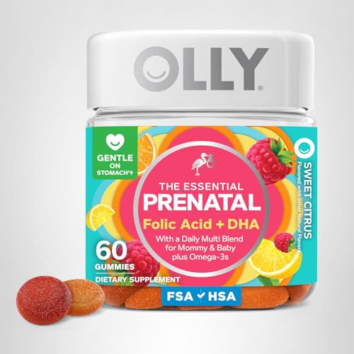 OLLY Prenatal Multivitamin Gummy, Supports Healthy Growth and Brain Development, Folic Acid, Vitamin D, Omega 3 DHA, Chewable Supplement - FENGGESTORE20