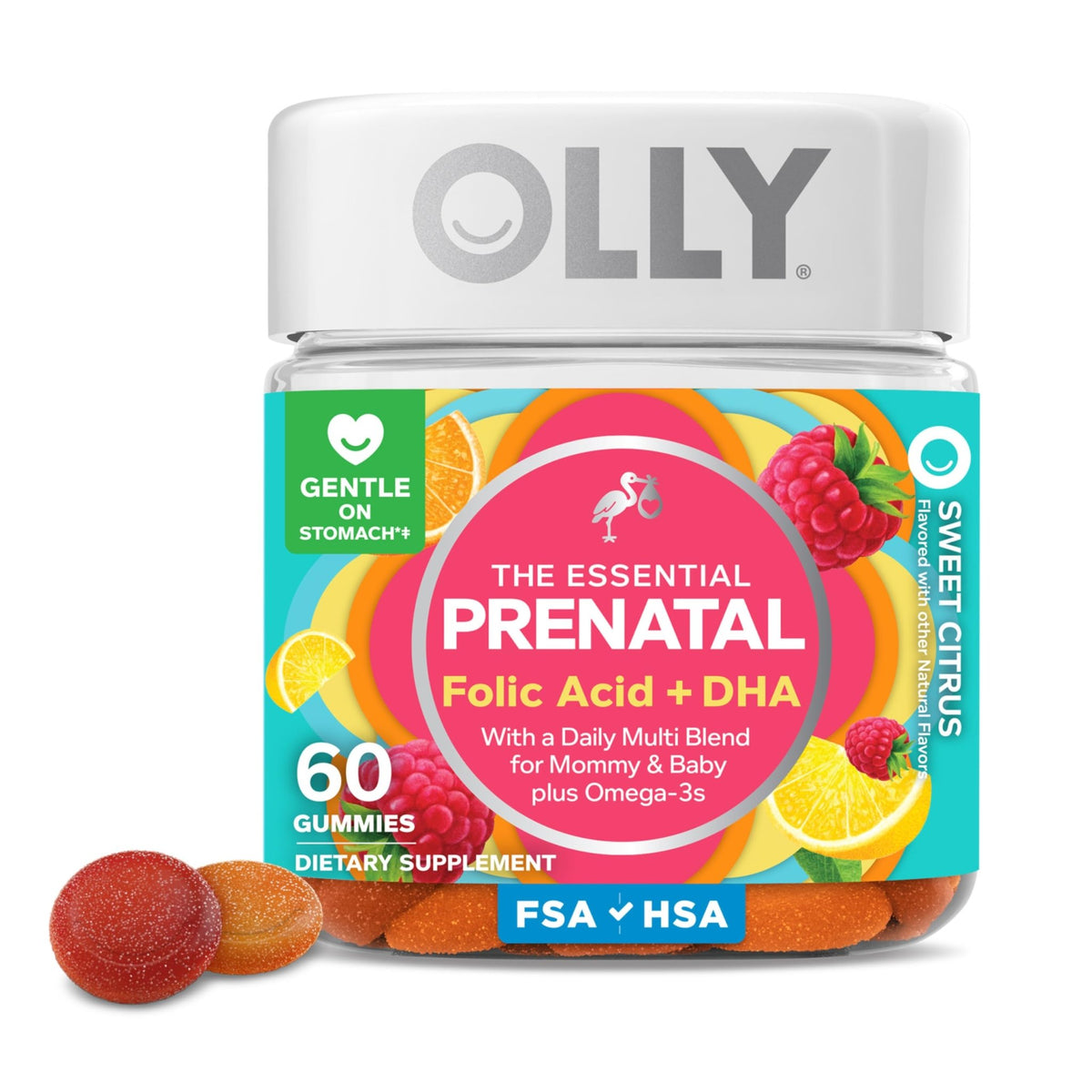 OLLY Prenatal Multivitamin Gummy, Supports Healthy Growth and Brain Development, Folic Acid, Vitamin D, Omega 3 DHA, Chewable Supplement - FENGGESTORE20