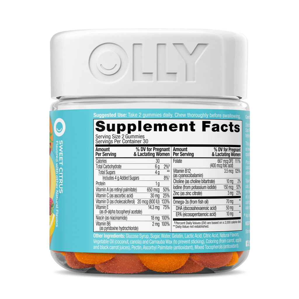 OLLY Prenatal Multivitamin Gummy, Supports Healthy Growth and Brain Development, Folic Acid, Vitamin D, Omega 3 DHA, Chewable Supplement - FENGGESTORE20