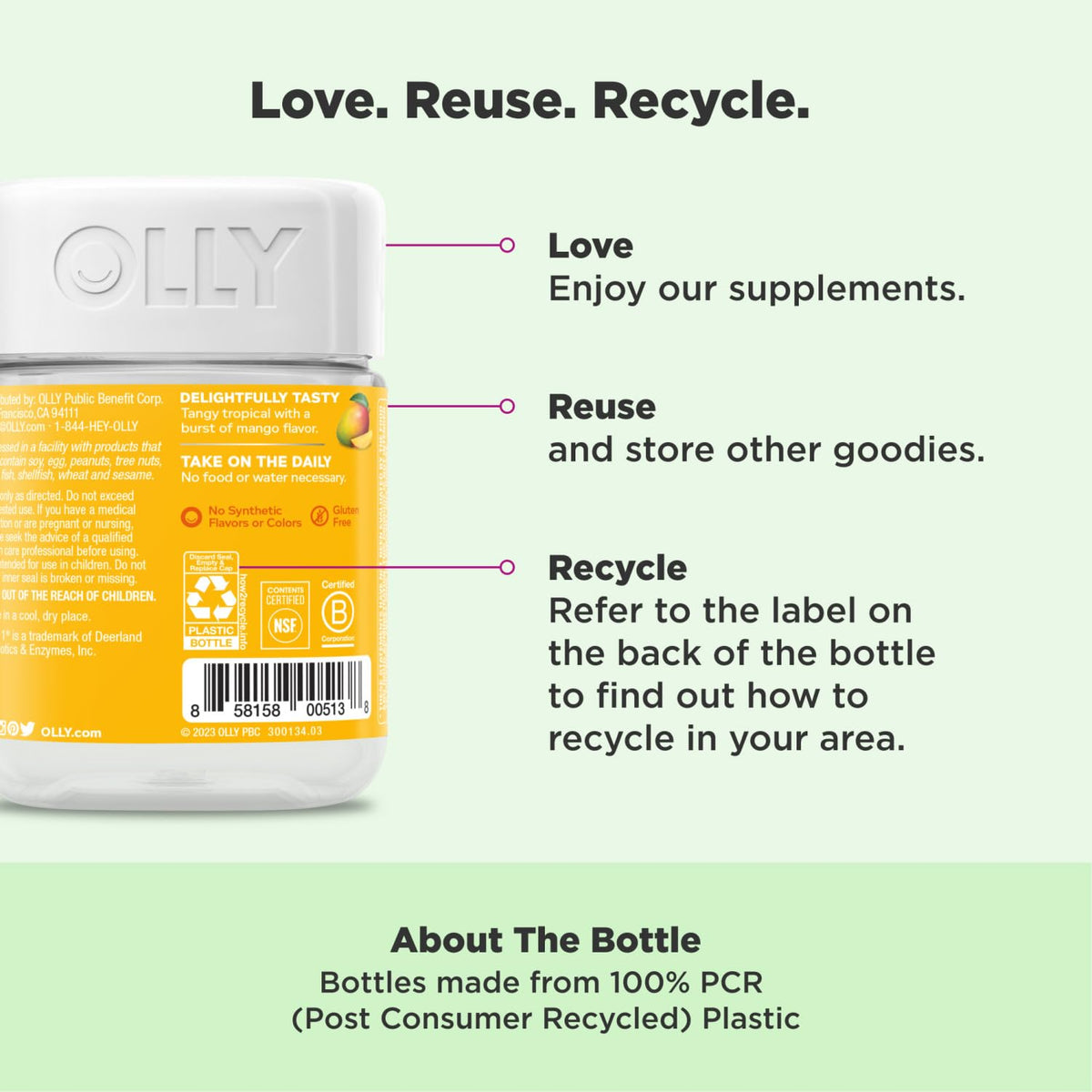 OLLY Probiotic Gummy, 1 Billion CFUs, Immune and Digestive Support, Chewable Probiotic Supplement, Mango, 80 Count - FENGGESTORE20