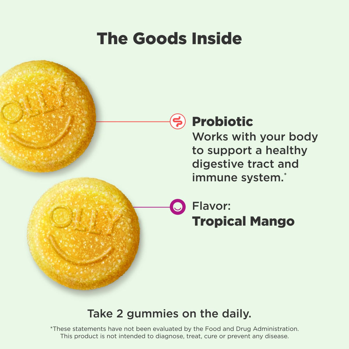 OLLY Probiotic Gummy, 1 Billion CFUs, Immune and Digestive Support, Chewable Probiotic Supplement, Mango, 80 Count - FENGGESTORE20