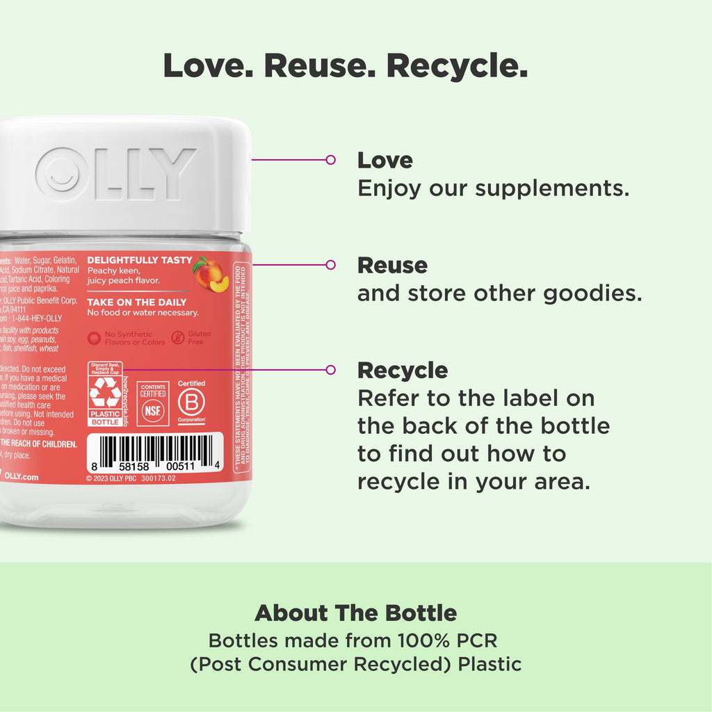 OLLY Probiotic + Prebiotic Gummy, Digestive Support and Gut Health, 500 Million CFUs, Fiber, Adult Chewable Supplement - FENGGESTORE20