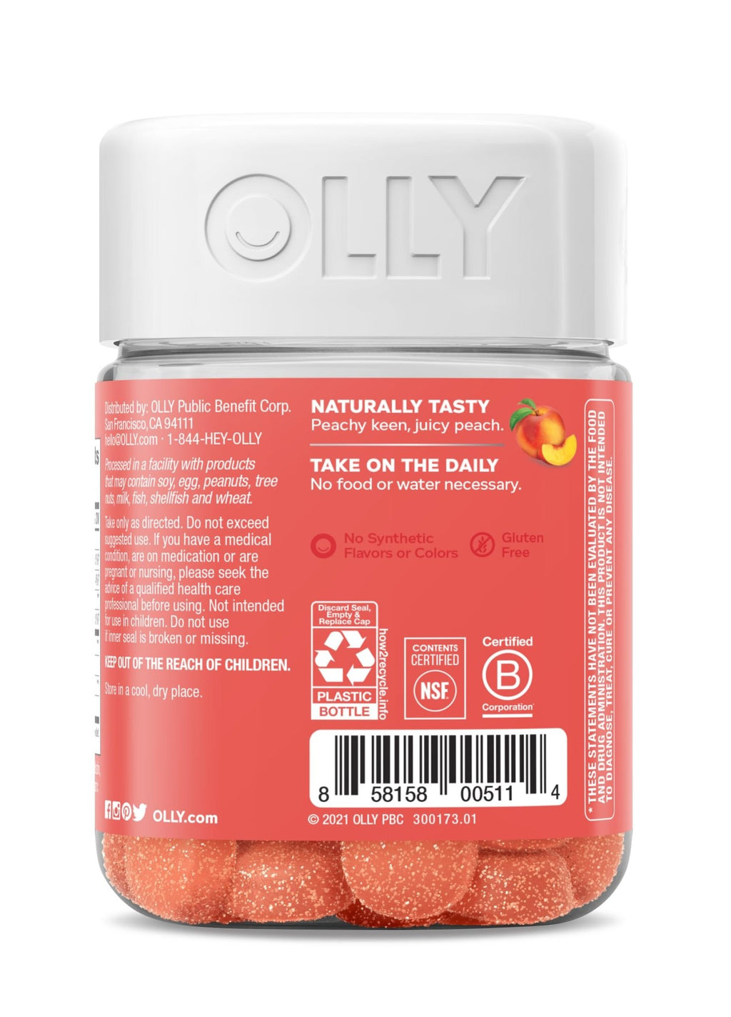OLLY Probiotic + Prebiotic Gummy, Digestive Support and Gut Health, 500 Million CFUs, Fiber, Adult Chewable Supplement - FENGGESTORE20