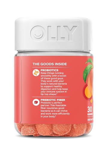 OLLY Probiotic + Prebiotic Gummy, Digestive Support and Gut Health, 500 Million CFUs, Fiber, Adult Chewable Supplement - FENGGESTORE20