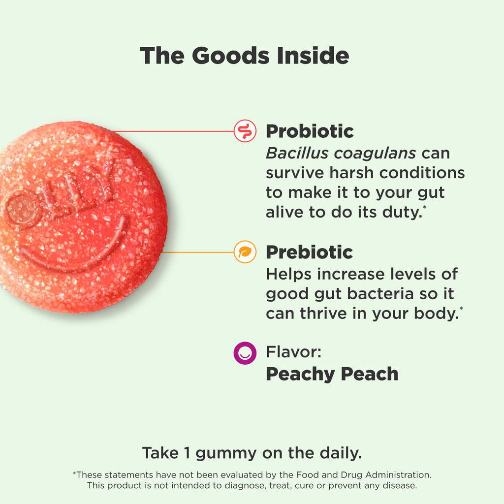 OLLY Probiotic + Prebiotic Gummy, Digestive Support and Gut Health, 500 Million CFUs, Fiber, Adult Chewable Supplement - FENGGESTORE20