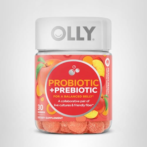 OLLY Probiotic + Prebiotic Gummy, Digestive Support and Gut Health, 500 Million CFUs, Fiber, Adult Chewable Supplement - FENGGESTORE20