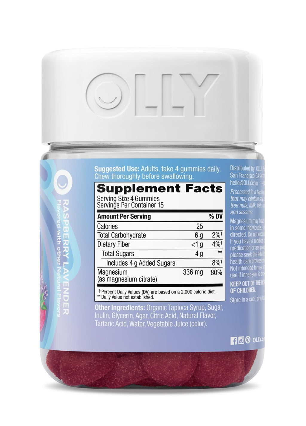 OLLY Relaxing Magnesium Gummies, Supports Muscle Relaxation*, Magnesium Citrate, Raspberry Lavender Flavor, 15 Day Supply - 60 Count - FENGGESTORE20