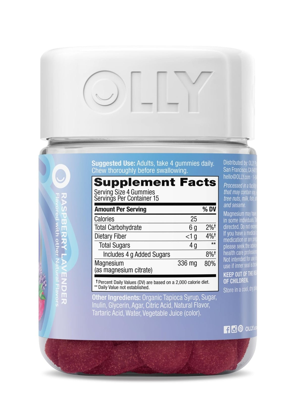 OLLY Relaxing Magnesium Gummies, Supports Muscle Relaxation*, Magnesium Citrate, Raspberry Lavender Flavor, 15 Day Supply - 60 Count - FENGGESTORE20