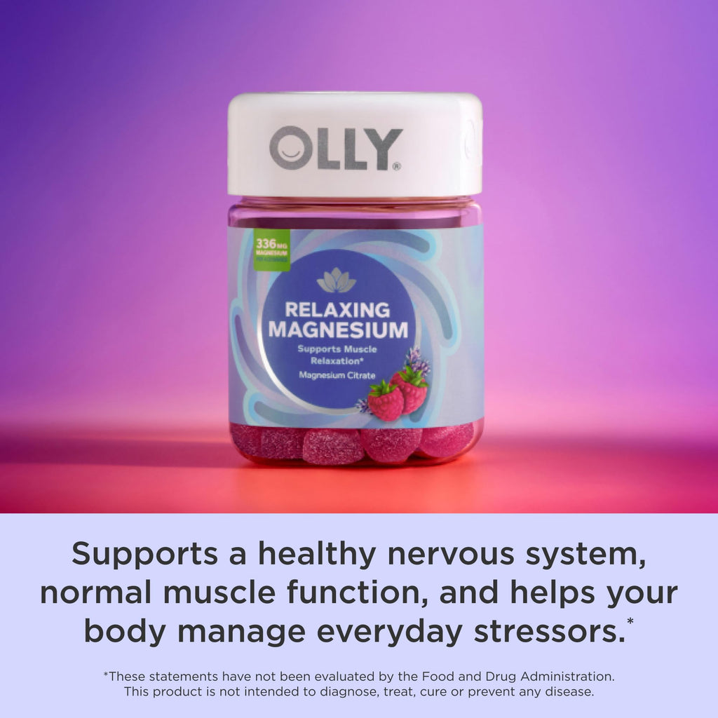 OLLY Relaxing Magnesium Gummies, Supports Muscle Relaxation*, Magnesium Citrate, Raspberry Lavender Flavor, 15 Day Supply - 60 Count - FENGGESTORE20