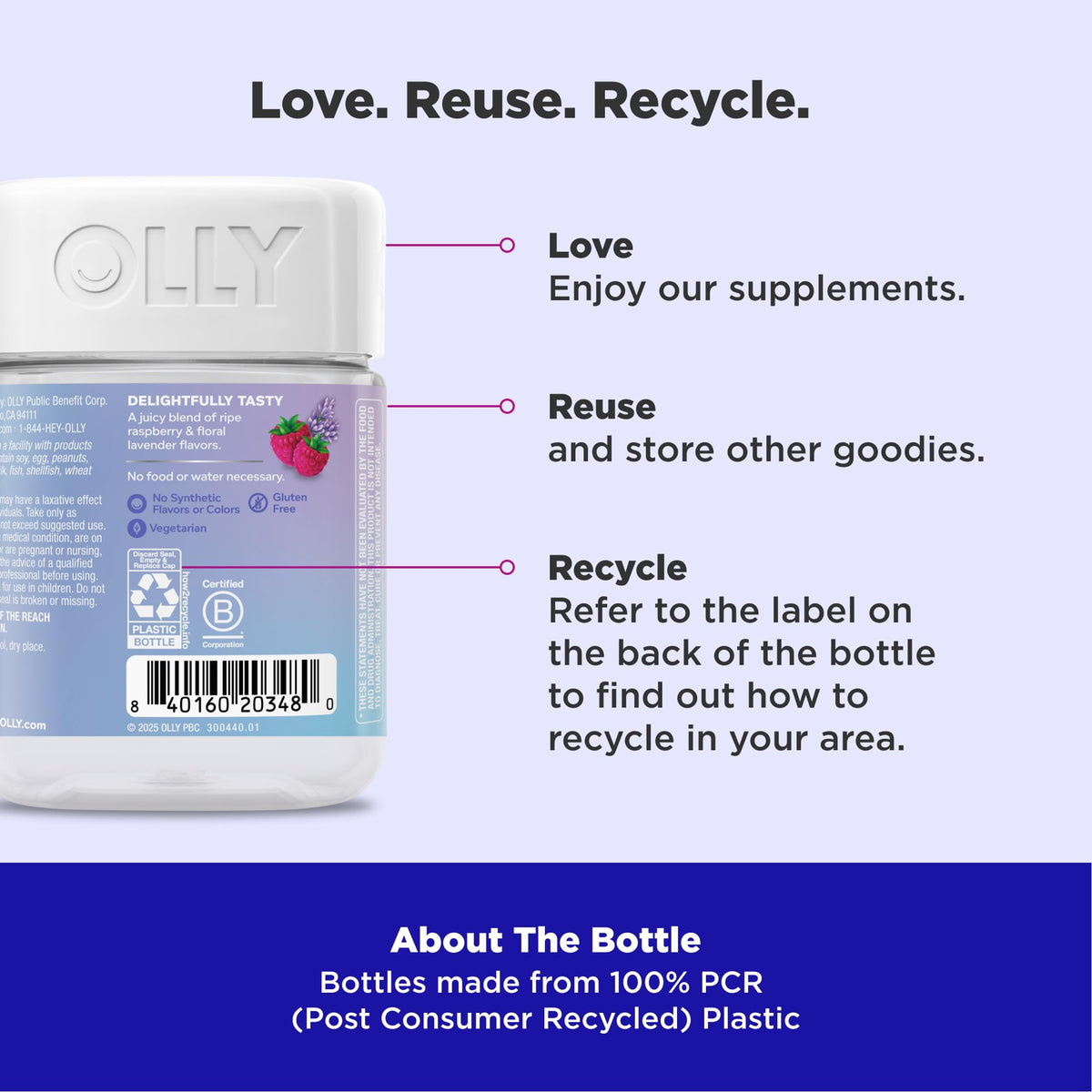 OLLY Relaxing Magnesium Gummies, Supports Muscle Relaxation*, Magnesium Citrate, Raspberry Lavender Flavor, 15 Day Supply - 60 Count - FENGGESTORE20