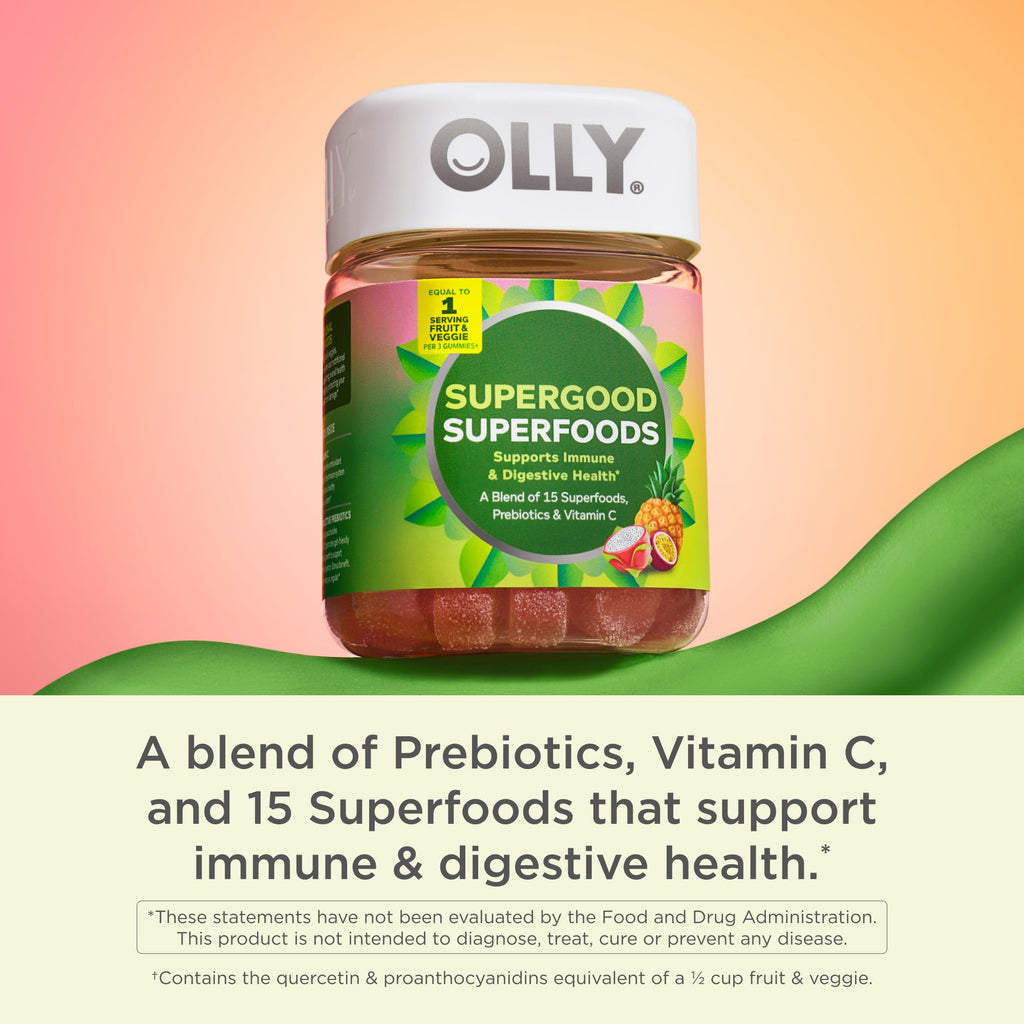 OLLY Supergood Superfoods Gummies, Supports Immune System & Digestive Health,* 15 Superfoods, Prebiotics, Vitamin C, Tropical Bliss Flavor - FENGGESTORE20