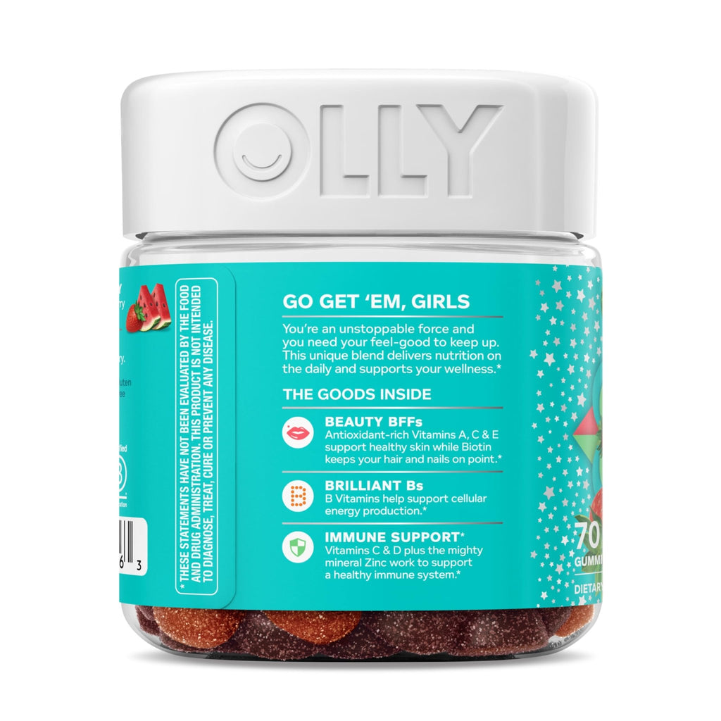 Olly Teen Girl Multi Gummy, Healthy Skin and Immune Support, 15 Essential Vitamins, Biotin, Zinc, Calcium, Chewable Multivitamin - FENGGESTORE20